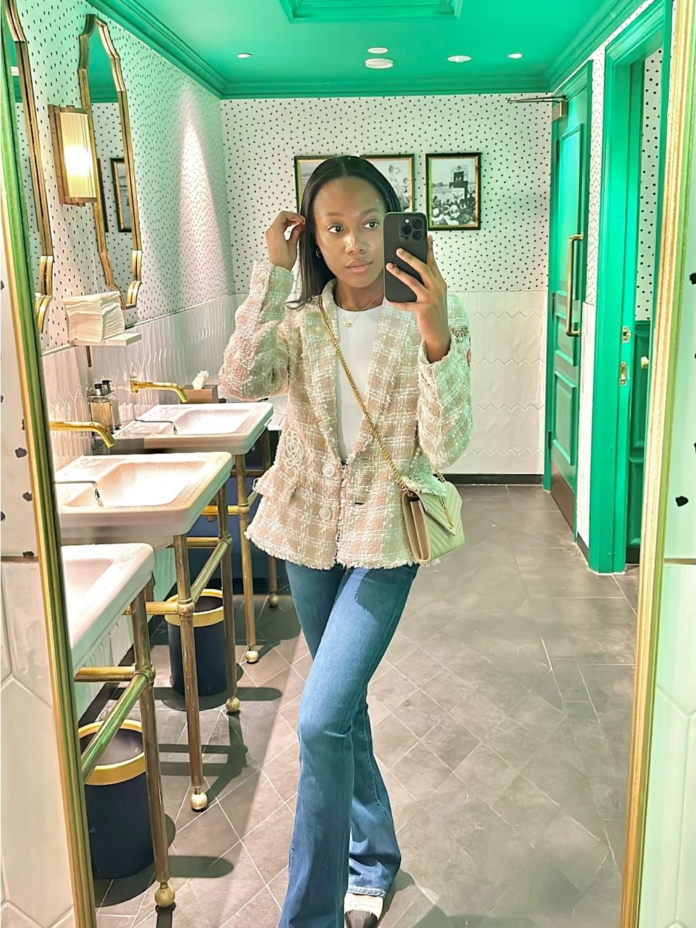 Zara Textured Tweed Blazer in Cream & Pink